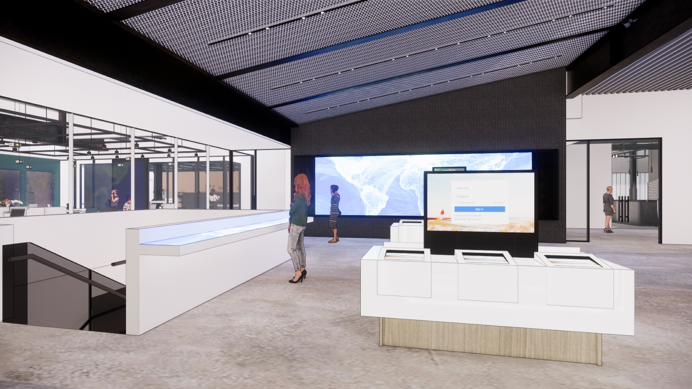 Renderings of planned EBC in Palo Alto, CA and product showcase.